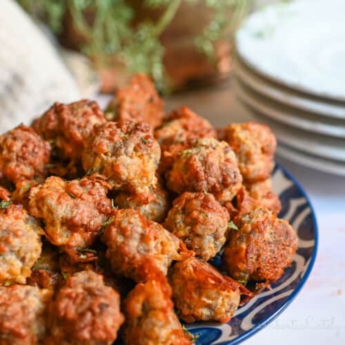 sausage balls on a plate.