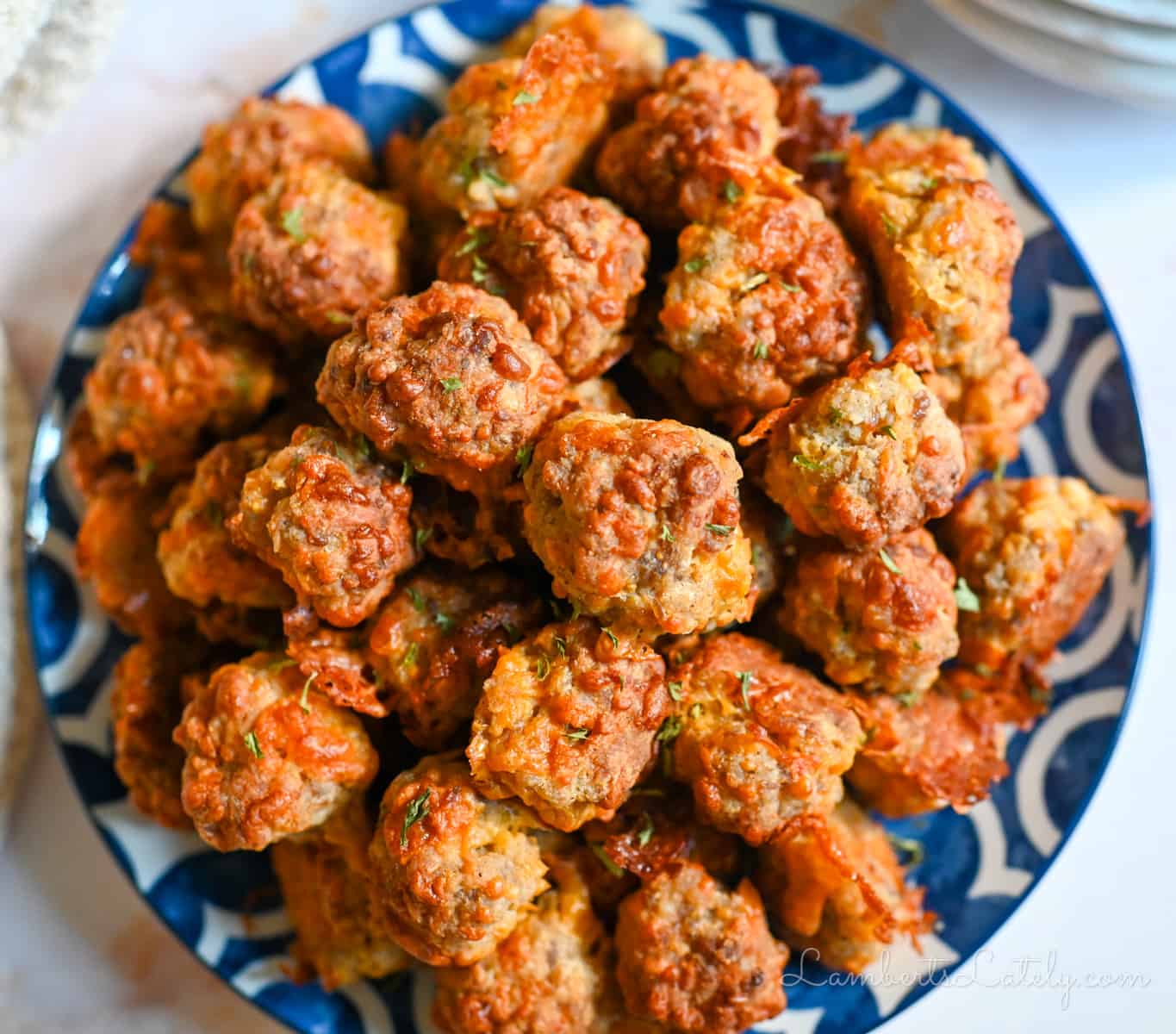 plate of cream cheese sausage balls.