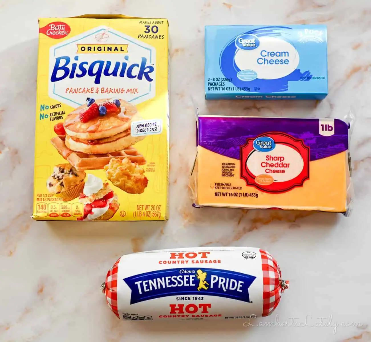 ingredients for cream cheese sausage balls.