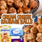 cream cheese sausage balls, with ingredient pictures.