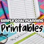 Printable goal setting worksheet with checkboxes and colorful background for planning.