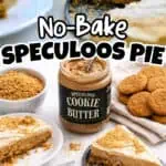 Delicious no-bake Speculoos cookie butter pie with creamy filling and cookies.