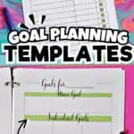Printable goal setting worksheet with sections for goals, deadlines, and action steps.
