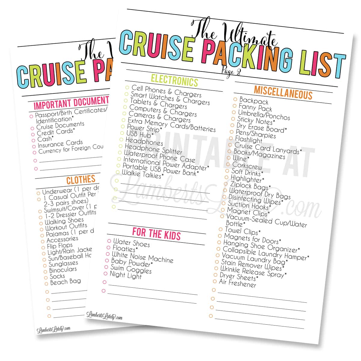 2 printable cruise packing lists.