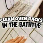 Cleaning oven racks in the bathtub with a cloth and water.