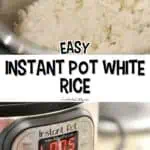 Close-up of cooked white rice in an Instant Pot with text overlay.