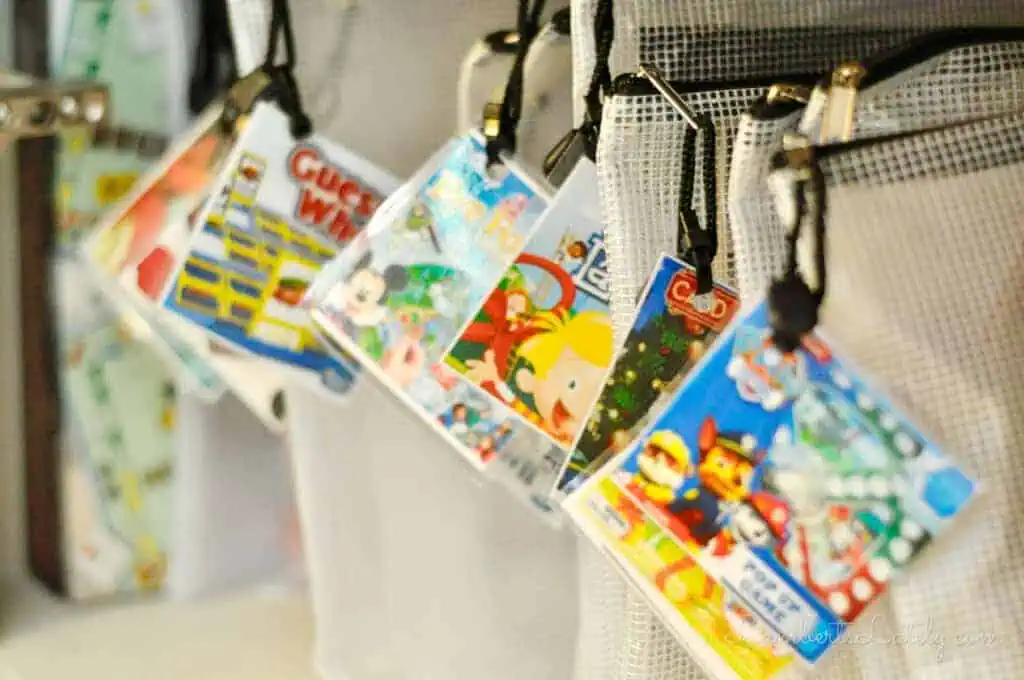 tags on filing bags of board games.