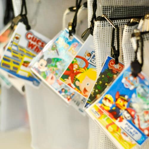 tags on filing bags of board games.