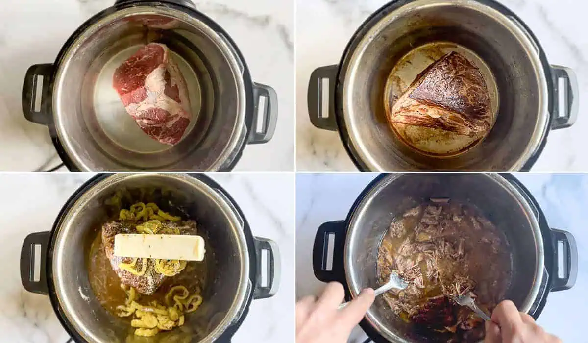steps to make mississippi pot roast in the instant pot.