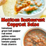 mexican restaurant copycat salsa collage, with ingredient list.