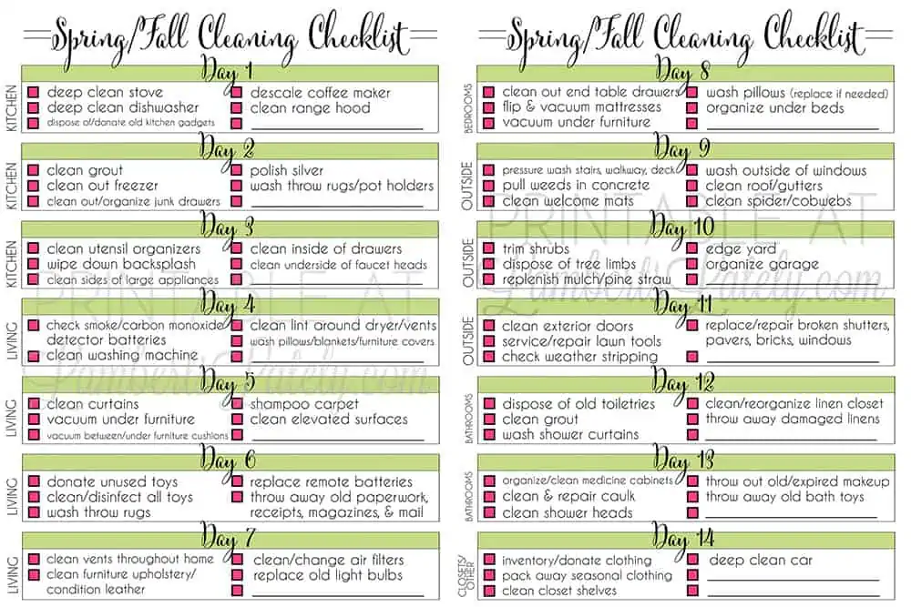 fall cleaning checklist printable - preview