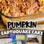 Pumpkin Earthquake Cake with nuts and chocolate chips in a glass dish.