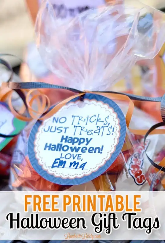 free printable halloween gift tags on a bag.