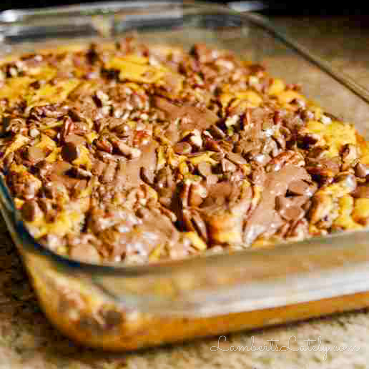 baked pumpkin earthquake cake in a baking dish.