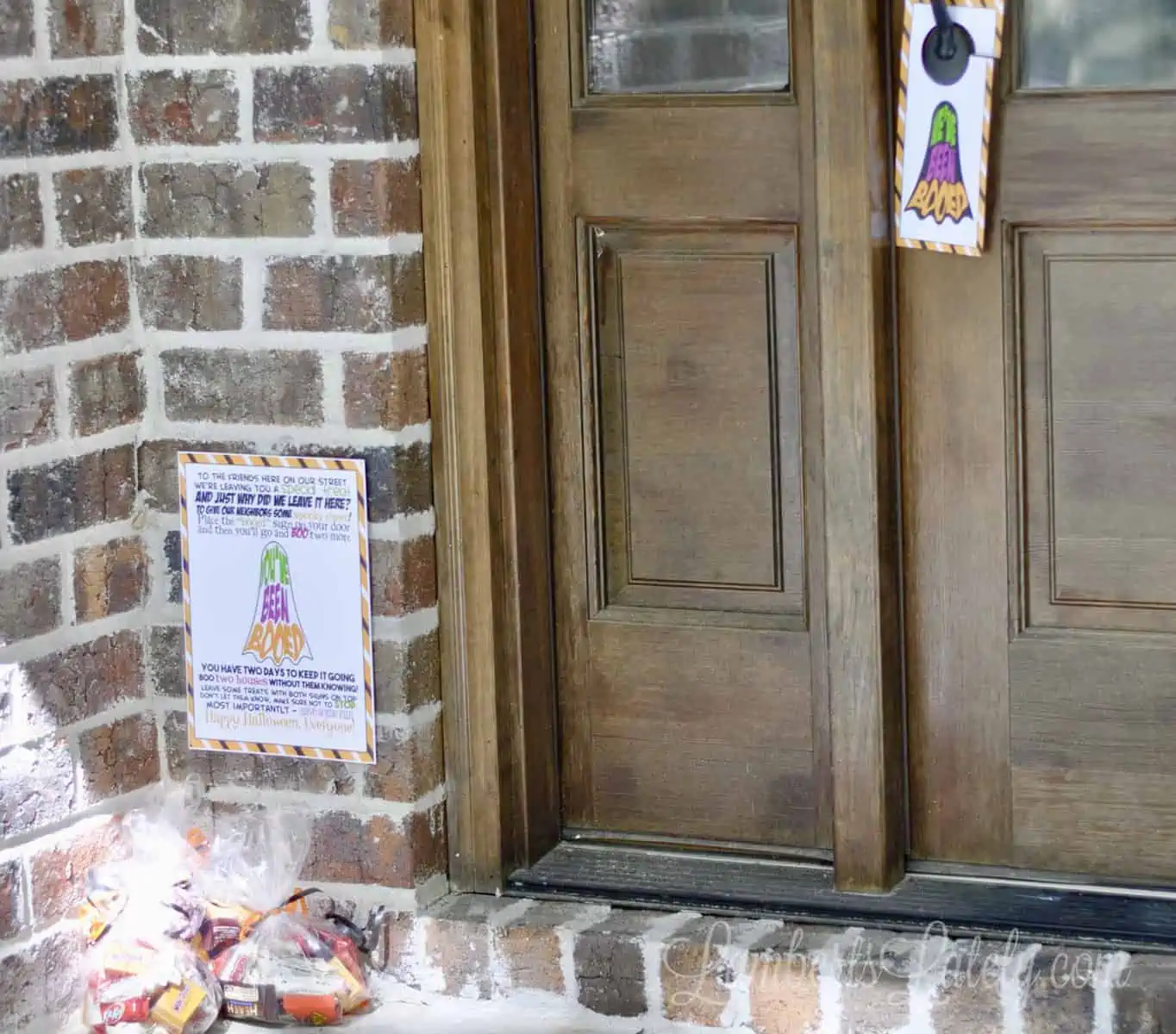 you've been booed free printables with treats on a front porch.