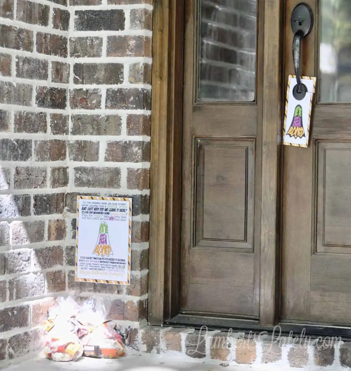 front porch with you've been booed printables used on side and door.