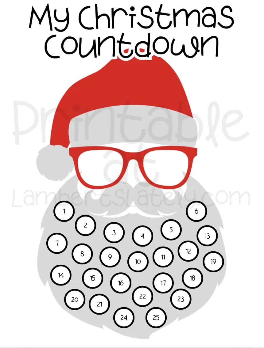 editable santa beard countdown calendar printable in canva.