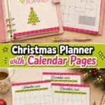 Christmas planner with calendar pages and festive decorations for holiday planning.