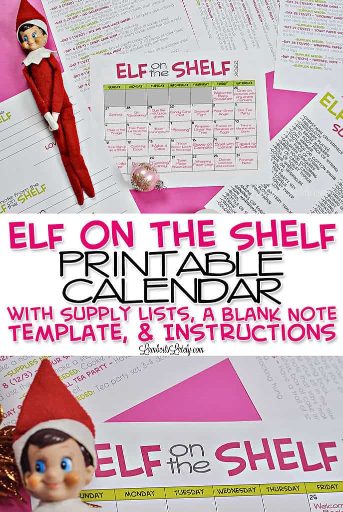 elf on the shelf calendar printable