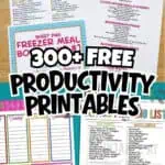 Collection of home organization printables including meal plans and checklists.