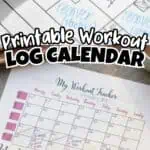 Printable workout log calendar with weekly exercise and recovery notes for fitness tracking.