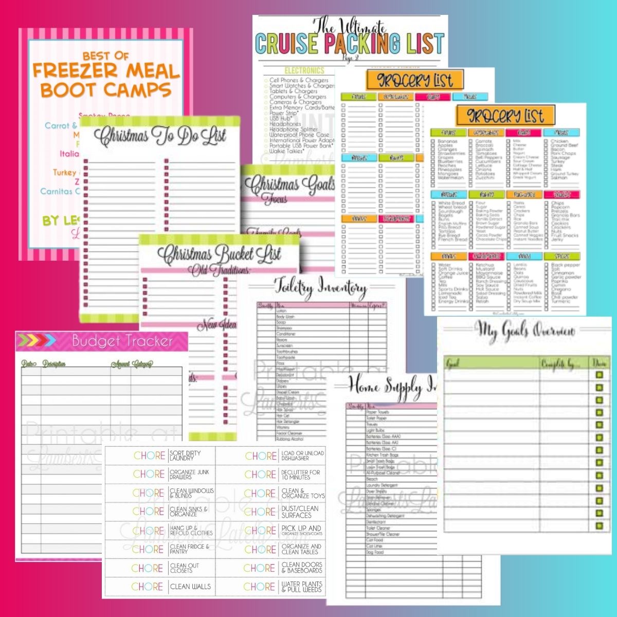 collage of home organization printables.