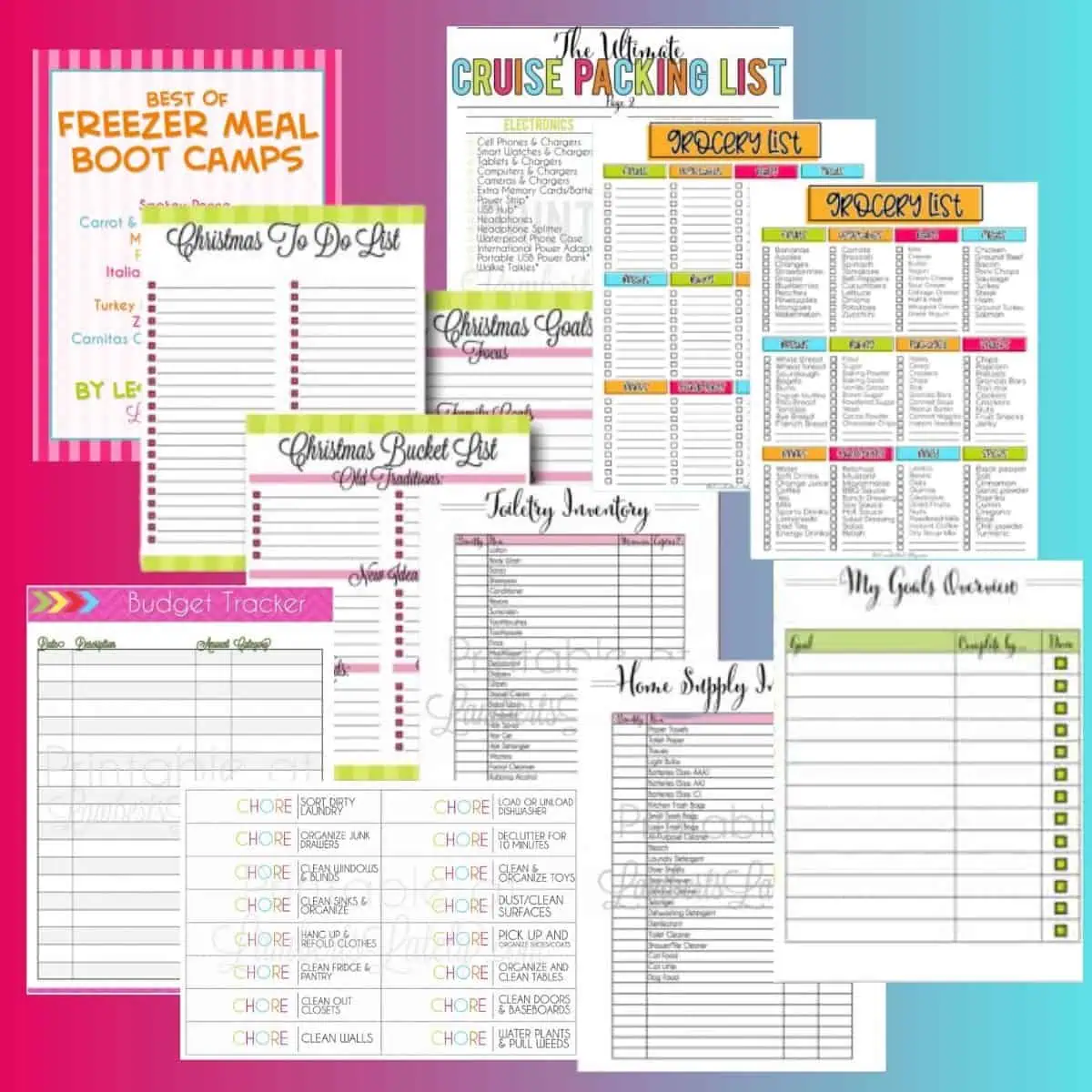 free_home_organization_printables collage of home organization printables.