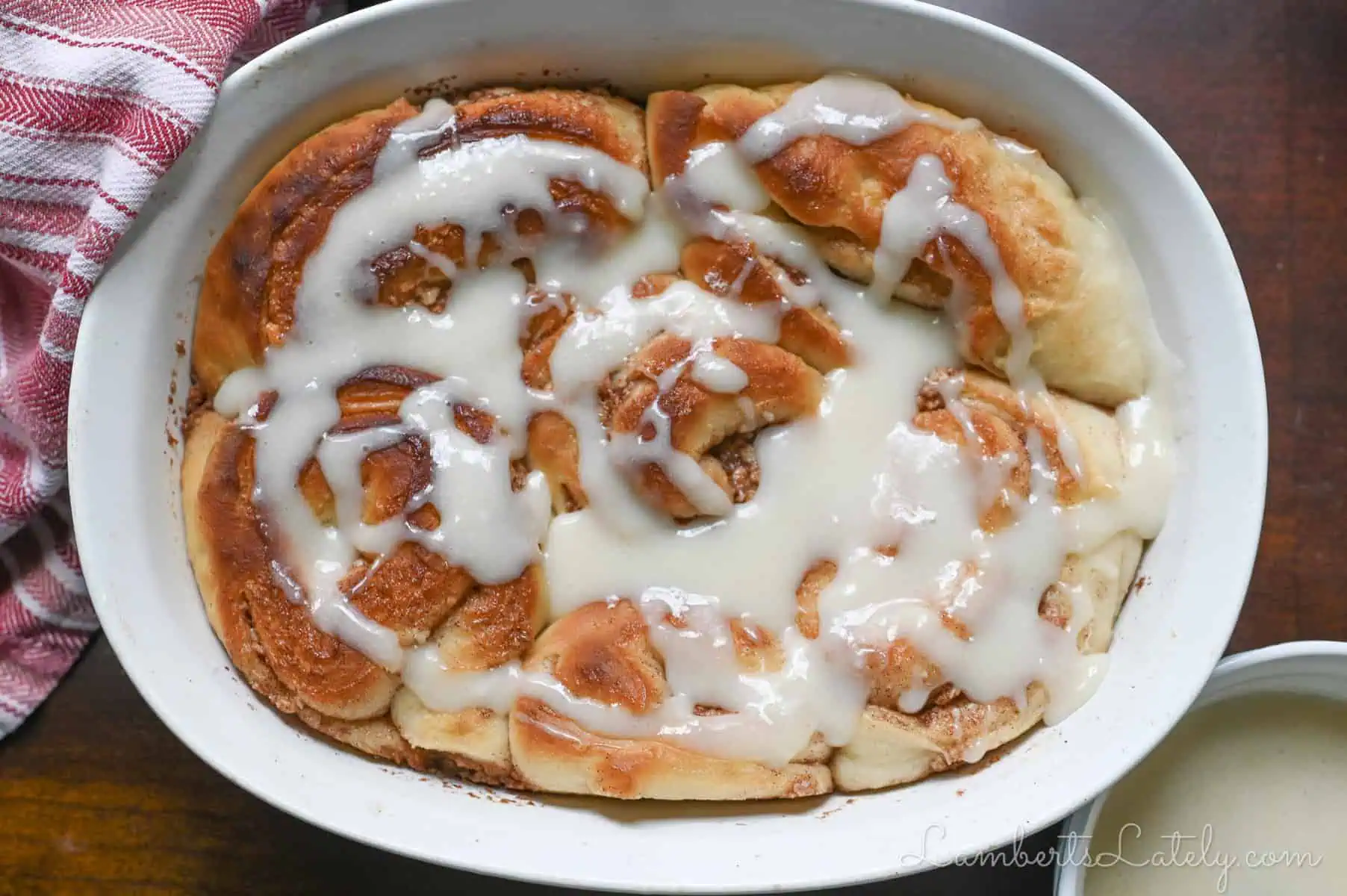 cinnamon rolls drizzled with cream cheese frosting.