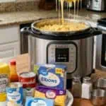 Creamy homemade mac and cheese in an Instant Pot with ingredients nearby.