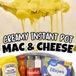 Creamy instant pot mac and cheese with cheese, milk, and seasonings in a bowl.