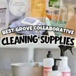 Grove Collaborative cleaning supplies including sprays, soap, and sponges on a countertop.