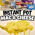 Instant Pot Mac and Cheese with cheese, milk, and seasonings on a kitchen counter.