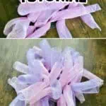 Step-by-step tutorial for making a mesh wreath with pastel ribbons.