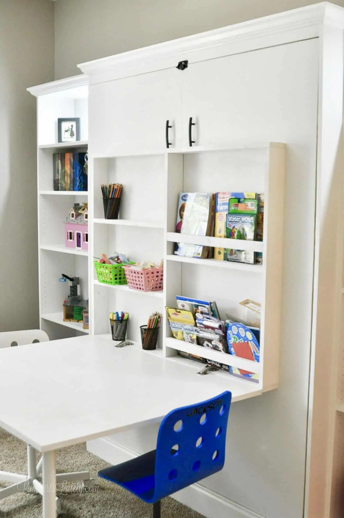 create a bed murphy bed with Ikea billy bookcases and a fold-out desk.