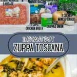 Ingredients for Instant Pot Zuppa Toscana with sausage, bacon, kale, and potatoes.
