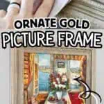 Applying spray paint to ornate gold picture frame for vintage look.