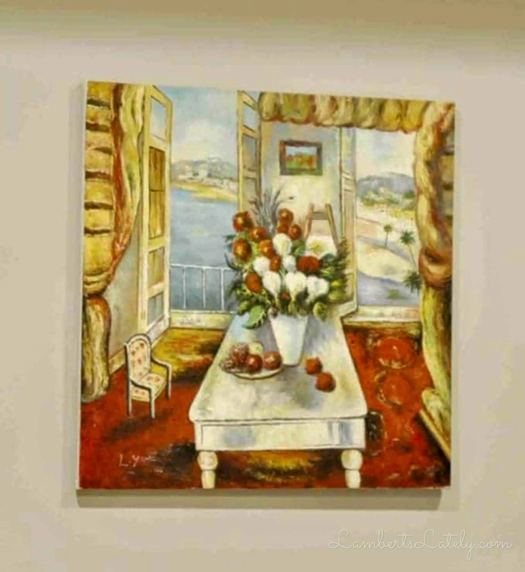 canvas painting without a frame hanging on a wall.