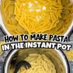 Uncooked pasta in a pot with water, ready to be cooked in an Instant Pot.