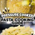 Cooking pasta in an Instant Pot with pressure cooker guide and quick 4-minute cooking time.