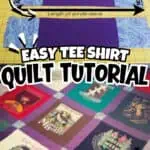 Step-by-step guide to making a T-shirt quilt with fabric and measurements.