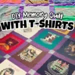 Colorful DIY memory quilt made from various T-shirt designs and prints.