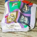 Colorful T-shirt quilt made from various fabric squares for beginners.