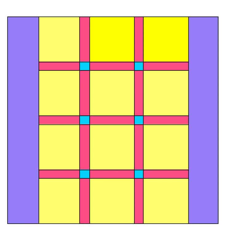 quilt squares with side pieces sewn on.
