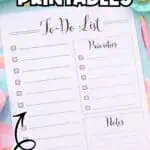 Printable to-do list template with sections for priorities notes and over 30 options.