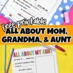 Printable Mother's Day questionnaire for kids about their mom, grandma, and aunt.