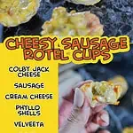 cheesy sausage rotel cups graphic.