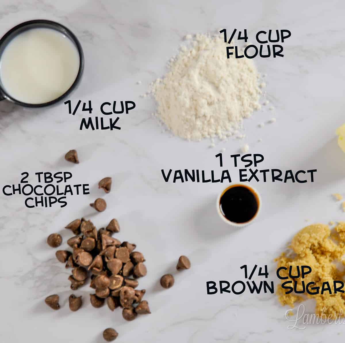 ingredients for chocolate chip mug cake.