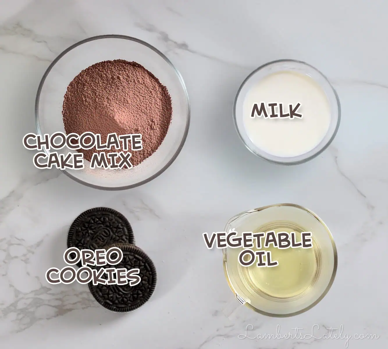 ingredients for oreo mug cake.