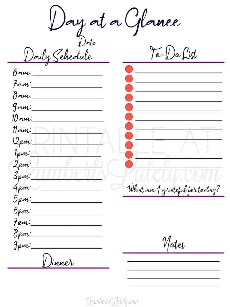 bold, handwritten day planner printable.