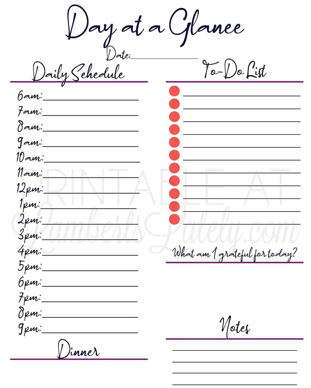 bold, handwritten day planner printable.
